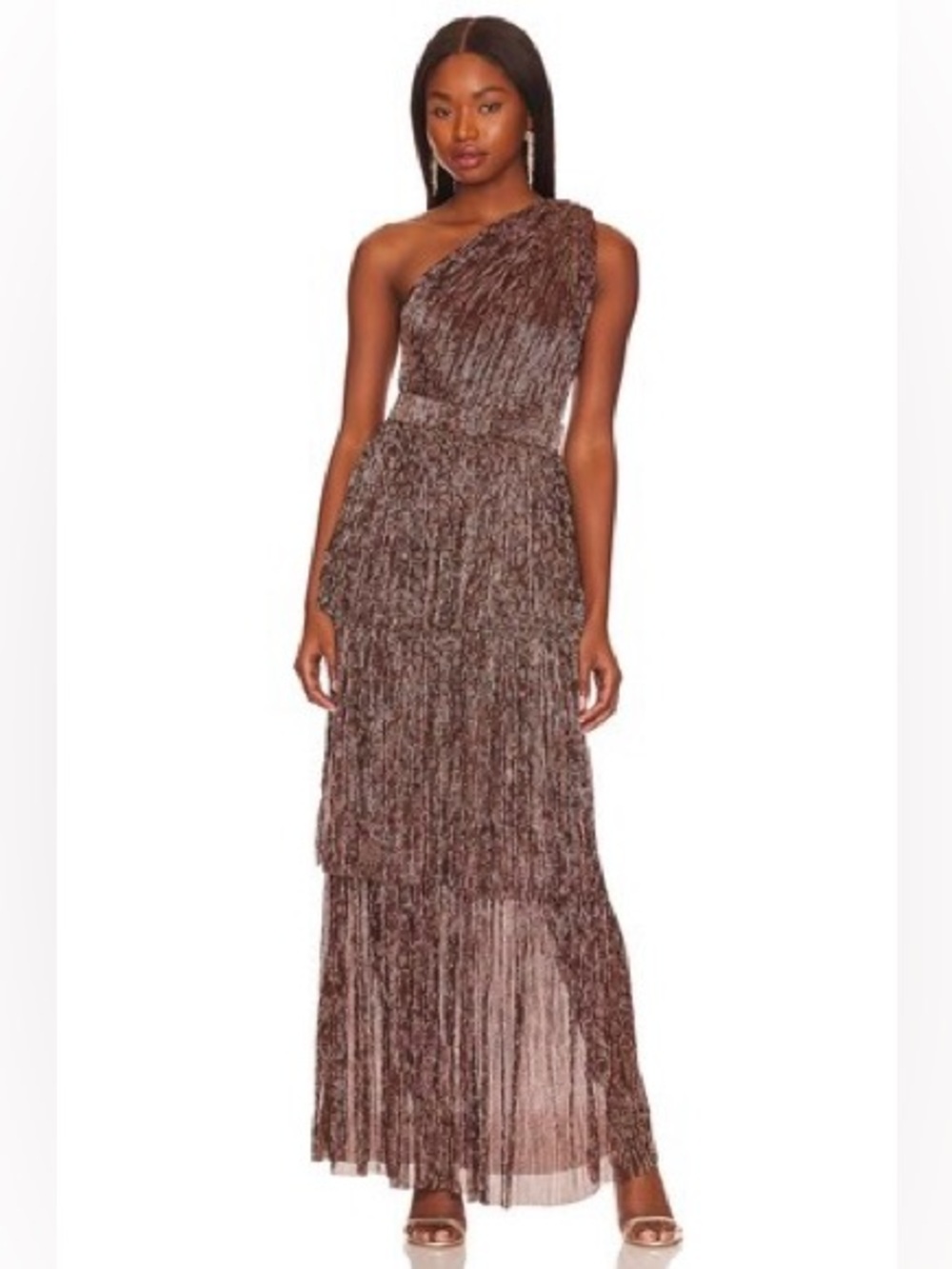 Sabina Musayev Terina One-Shoulder  Gown in Bronze Size L